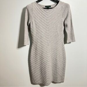 Ralph Lauren Gray Textured Sweater Sheath Dress with 3/4 Sleeves